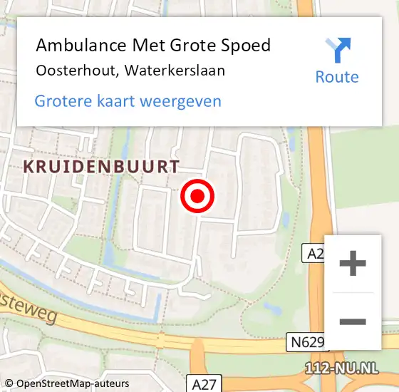 Locatie op kaart van de 112 melding: Ambulance Met Grote Spoed Naar Oosterhout, Waterkerslaan op 24 november 2018 15:23