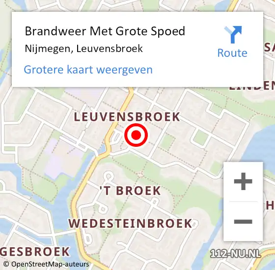 Locatie op kaart van de 112 melding: Brandweer Met Grote Spoed Naar Nijmegen, Leuvensbroek op 24 november 2018 18:02