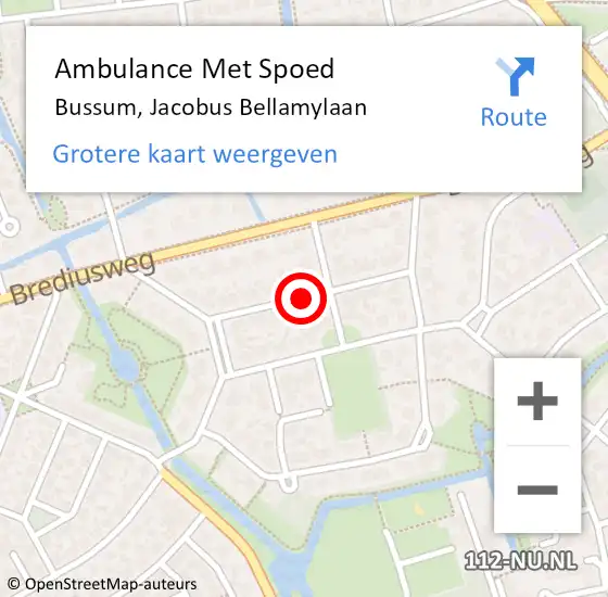 Locatie op kaart van de 112 melding: Ambulance Met Spoed Naar Bussum, Jacobus Bellamylaan op 15 maart 2014 16:18