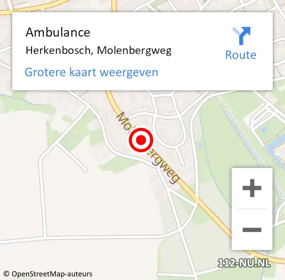 Locatie op kaart van de 112 melding: Ambulance Herkenbosch, Molenbergweg op 24 november 2018 20:07