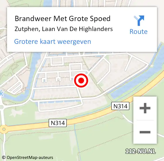 Locatie op kaart van de 112 melding: Brandweer Met Grote Spoed Naar Zutphen, Laan Van De Highlanders op 15 maart 2014 16:28