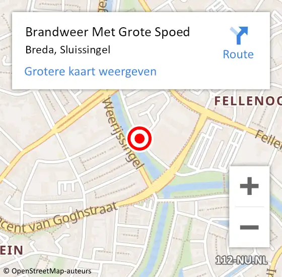 Locatie op kaart van de 112 melding: Brandweer Met Grote Spoed Naar Breda, Sluissingel op 25 november 2018 01:23