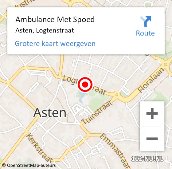 Locatie op kaart van de 112 melding: Ambulance Met Spoed Naar Asten, Logtenstraat op 25 november 2018 01:50