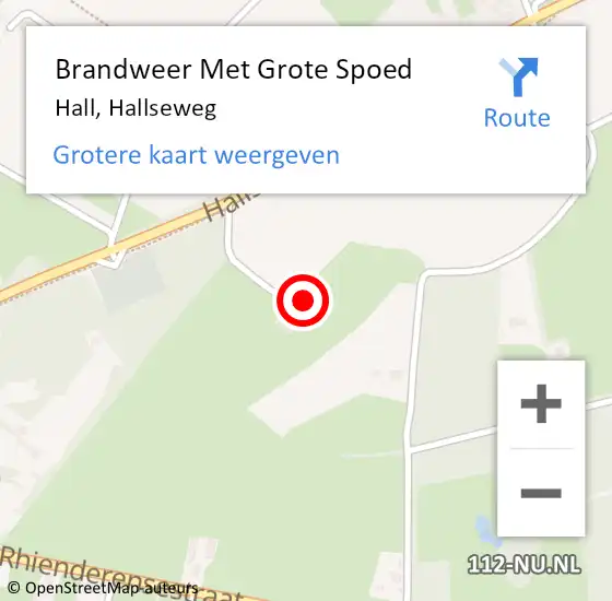 Locatie op kaart van de 112 melding: Brandweer Met Grote Spoed Naar Hall, Hallseweg op 15 maart 2014 16:51