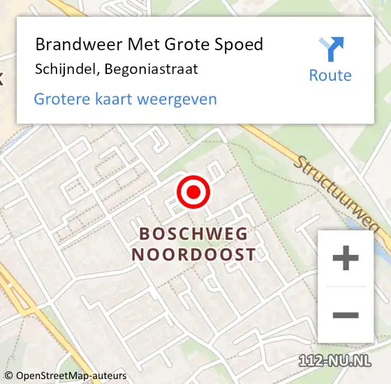 Locatie op kaart van de 112 melding: Brandweer Met Grote Spoed Naar Schijndel, Begoniastraat op 25 november 2018 04:16