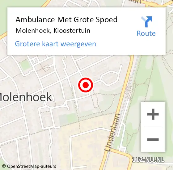 Locatie op kaart van de 112 melding: Ambulance Met Grote Spoed Naar Molenhoek, Kloostertuin op 25 november 2018 04:30