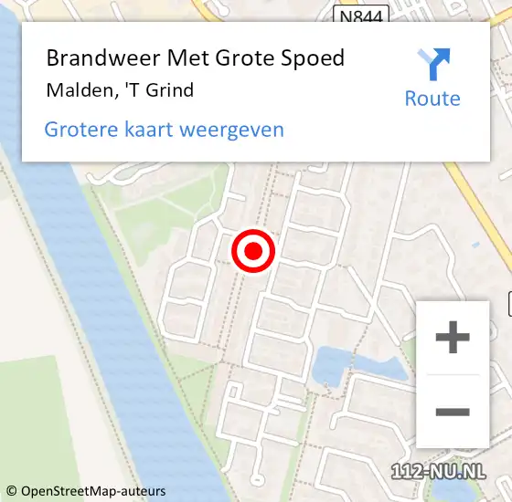 Locatie op kaart van de 112 melding: Brandweer Met Grote Spoed Naar Malden, 'T Grind op 25 november 2018 10:37