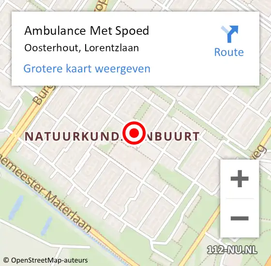 Locatie op kaart van de 112 melding: Ambulance Met Spoed Naar Oosterhout, Lorentzlaan op 25 november 2018 10:46