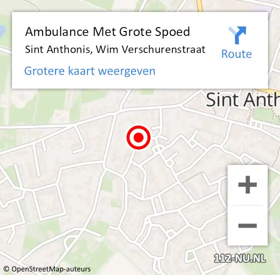 Locatie op kaart van de 112 melding: Ambulance Met Grote Spoed Naar Sint Anthonis, Wim Verschurenstraat op 25 november 2018 11:35