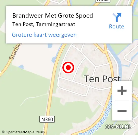 Locatie op kaart van de 112 melding: Brandweer Met Grote Spoed Naar Ten Post, Tammingastraat op 15 maart 2014 17:22