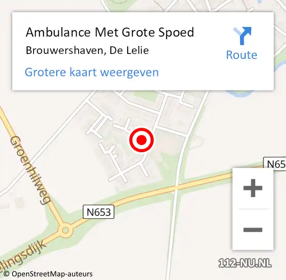 Locatie op kaart van de 112 melding: Ambulance Met Grote Spoed Naar Brouwershaven, De Lelie op 25 november 2018 12:37