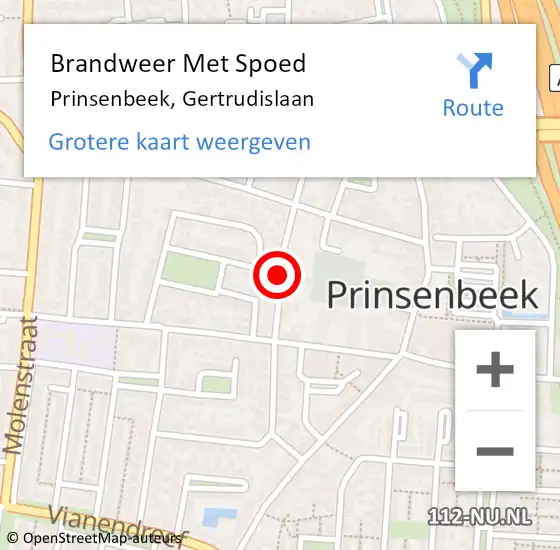 Locatie op kaart van de 112 melding: Brandweer Met Spoed Naar Prinsenbeek, Gertrudislaan op 25 november 2018 15:54