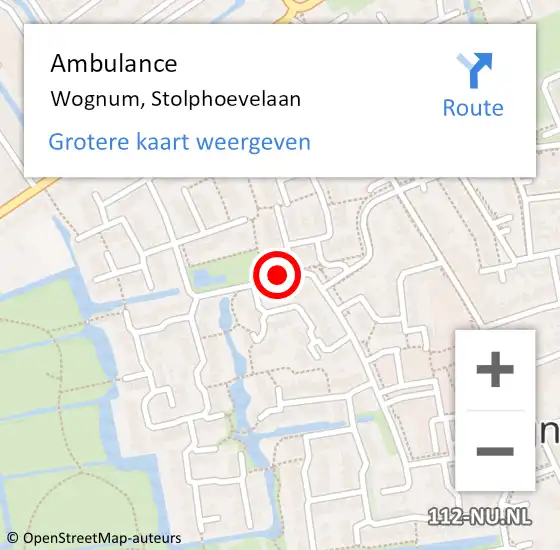 Locatie op kaart van de 112 melding: Ambulance Wognum, Stolphoevelaan op 25 november 2018 17:02