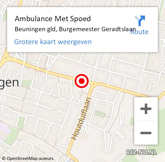 Locatie op kaart van de 112 melding: Ambulance Met Spoed Naar Beuningen gld, Burgemeester Geradtslaan op 25 november 2018 17:46