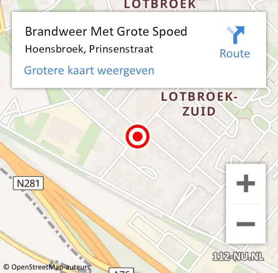 Locatie op kaart van de 112 melding: Brandweer Met Grote Spoed Naar Hoensbroek, Prinsenstraat op 25 november 2018 20:58