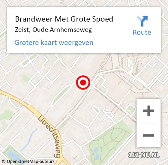 Locatie op kaart van de 112 melding: Brandweer Met Grote Spoed Naar Zeist, Oude Arnhemseweg op 26 november 2018 08:03