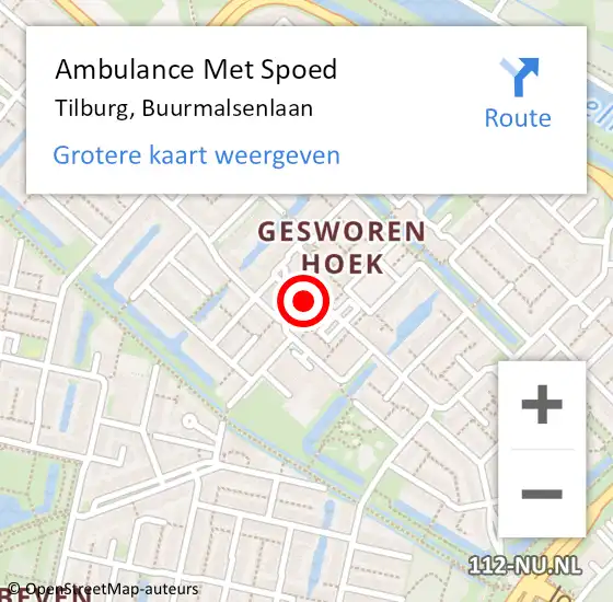 Locatie op kaart van de 112 melding: Ambulance Met Spoed Naar Tilburg, Buurmalsenlaan op 26 november 2018 08:30