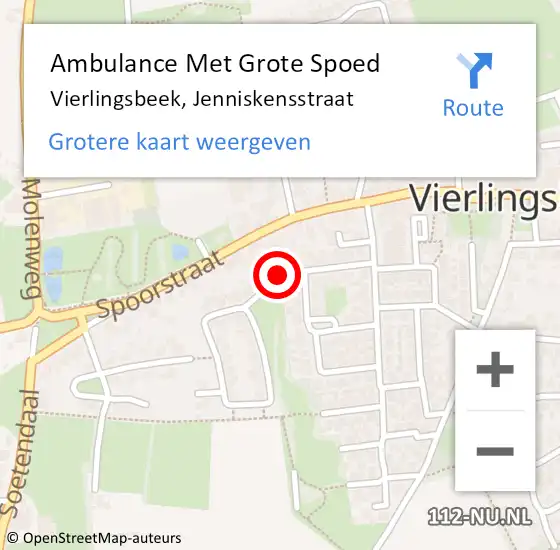 Locatie op kaart van de 112 melding: Ambulance Met Grote Spoed Naar Vierlingsbeek, Jenniskensstraat op 26 november 2018 11:08