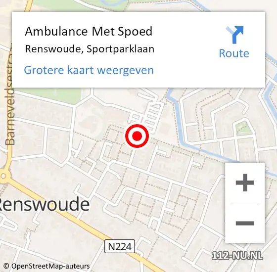 Locatie op kaart van de 112 melding: Ambulance Met Spoed Naar Renswoude, Sportparklaan op 15 maart 2014 19:20