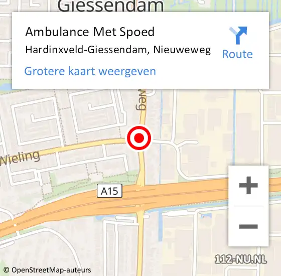 Locatie op kaart van de 112 melding: Ambulance Met Spoed Naar Hardinxveld-Giessendam, Nieuweweg op 26 november 2018 12:09