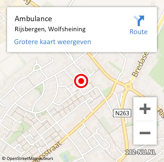 Locatie op kaart van de 112 melding: Ambulance Rijsbergen, Wolfsheining op 26 november 2018 13:55