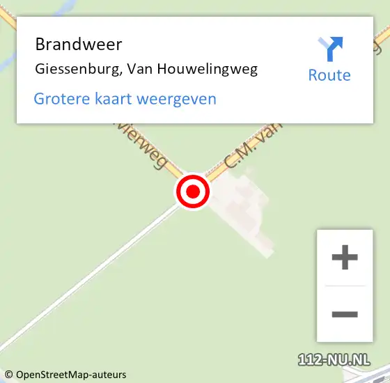 Locatie op kaart van de 112 melding: Brandweer Giessenburg, Van Houwelingweg op 26 november 2018 14:46