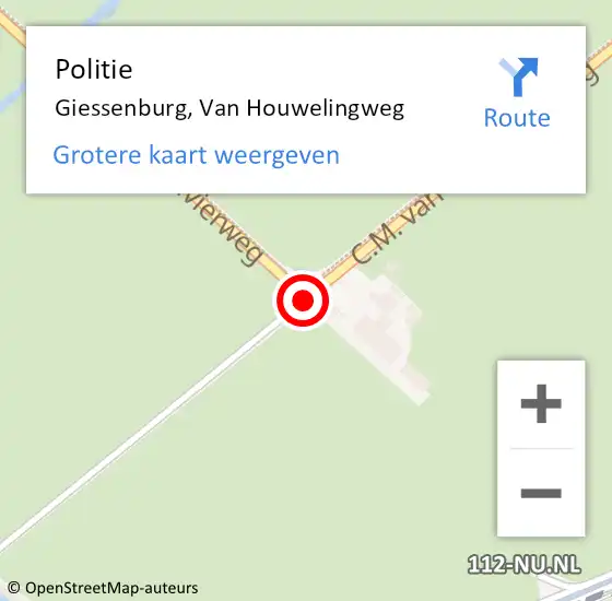 Locatie op kaart van de 112 melding: Politie Giessenburg, Van Houwelingweg op 26 november 2018 14:48