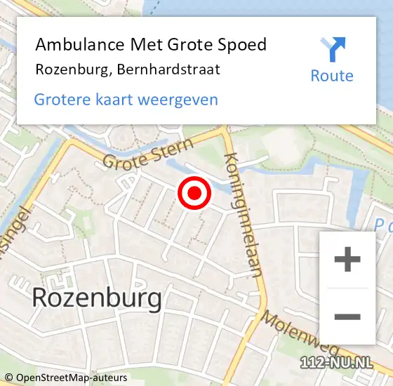 Locatie op kaart van de 112 melding: Ambulance Met Grote Spoed Naar Rozenburg, Bernhardstraat op 26 november 2018 23:30