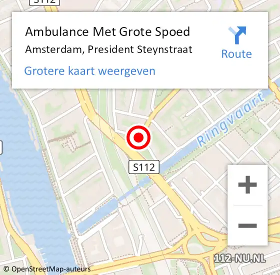 Locatie op kaart van de 112 melding: Ambulance Met Grote Spoed Naar Amsterdam, President Steynplantsoen op 27 november 2018 05:37