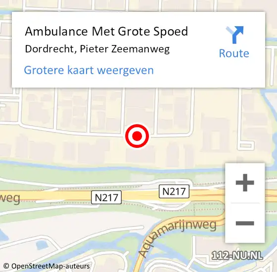 Locatie op kaart van de 112 melding: Ambulance Met Grote Spoed Naar Dordrecht, Pieter Zeemanweg op 27 november 2018 06:41