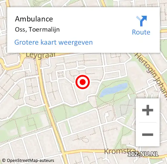 Locatie op kaart van de 112 melding: Ambulance Oss, Toermalijn op 27 november 2018 09:47