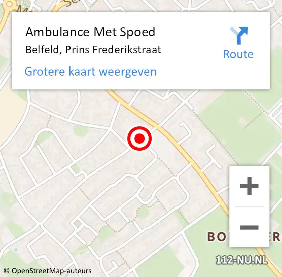 Locatie op kaart van de 112 melding: Ambulance Met Spoed Naar Belfeld, Prins Frederikstraat op 27 november 2018 10:19