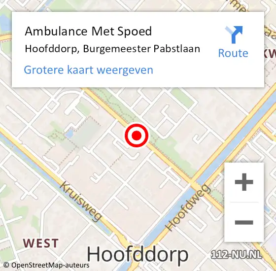 Locatie op kaart van de 112 melding: Ambulance Met Spoed Naar Hoofddorp, Burgemeester Pabstlaan op 27 november 2018 12:28
