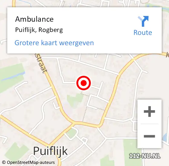 Locatie op kaart van de 112 melding: Ambulance Puiflijk, Rogberg op 27 november 2018 12:52