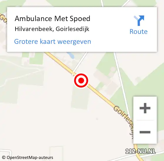 Locatie op kaart van de 112 melding: Ambulance Met Spoed Naar Hilvarenbeek, Goirlesedijk op 27 november 2018 13:44