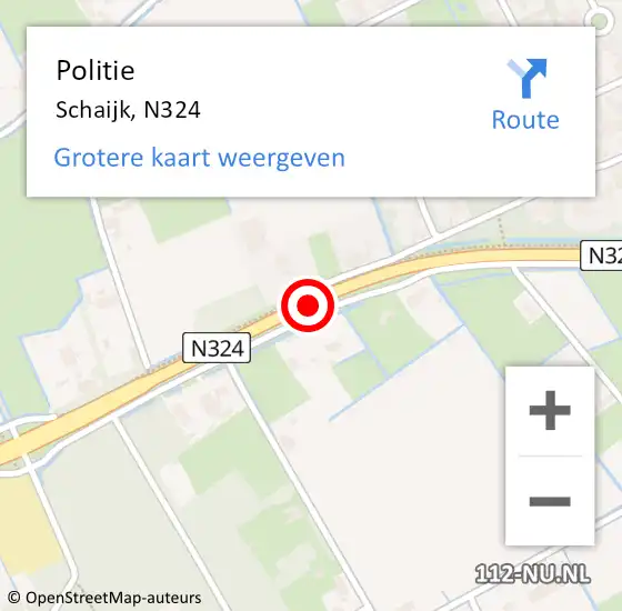 Locatie op kaart van de 112 melding: Politie Schaijk, N324 op 27 november 2018 15:41