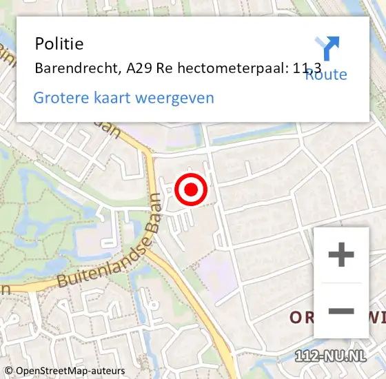 Locatie op kaart van de 112 melding: Politie Barendrecht, A29 Li op 27 november 2018 16:02