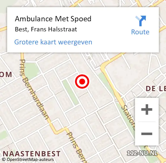 Locatie op kaart van de 112 melding: Ambulance Met Spoed Naar Best, Frans Halsstraat op 27 november 2018 18:00