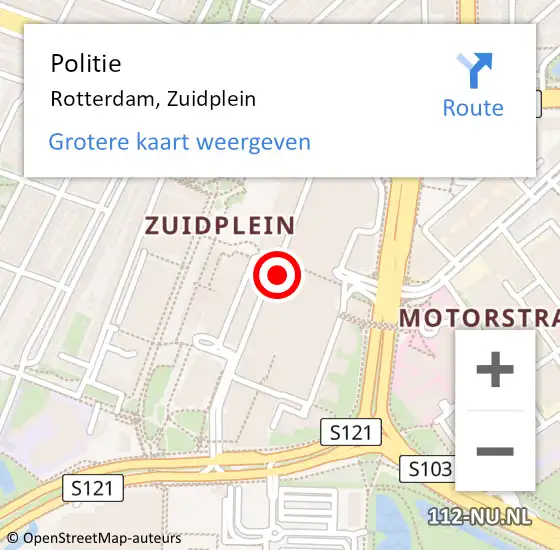 Locatie op kaart van de 112 melding: Politie Rotterdam, Zuidplein op 27 november 2018 18:23