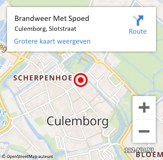 Locatie op kaart van de 112 melding: Brandweer Met Spoed Naar Culemborg, Slotstraat op 27 november 2018 19:03