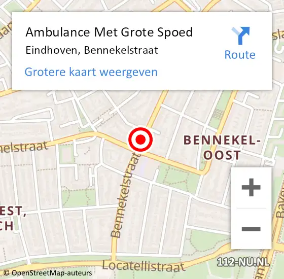 Locatie op kaart van de 112 melding: Ambulance Met Grote Spoed Naar Eindhoven, Bennekelstraat op 27 november 2018 19:30