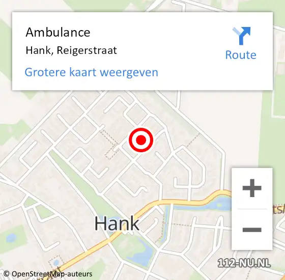 Locatie op kaart van de 112 melding: Ambulance Hank, Reigerstraat op 27 november 2018 19:38