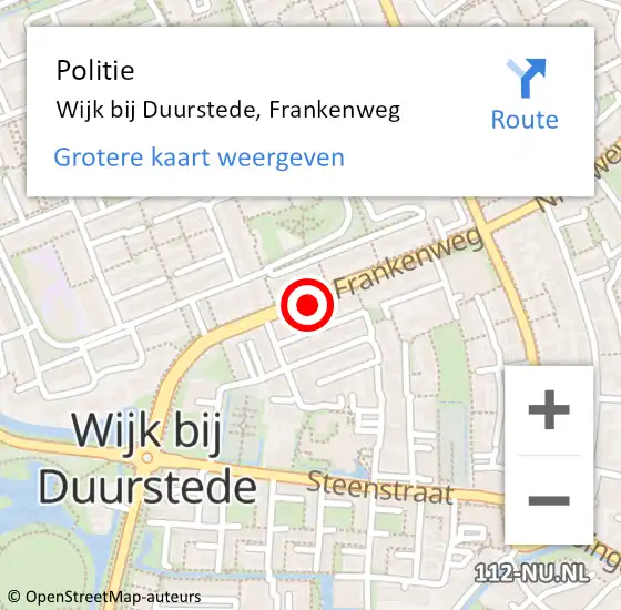 Locatie op kaart van de 112 melding: Politie Wijk bij Duurstede, Frankenweg op 27 november 2018 20:03