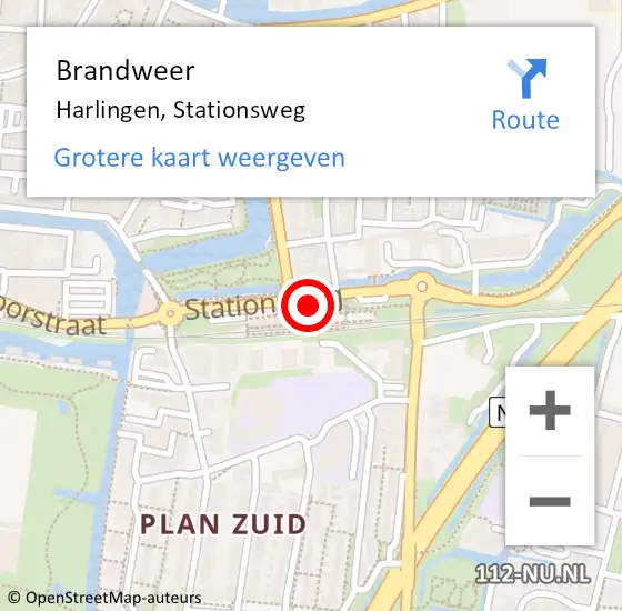 Locatie op kaart van de 112 melding: Brandweer Harlingen, Stationsweg op 27 november 2018 22:26