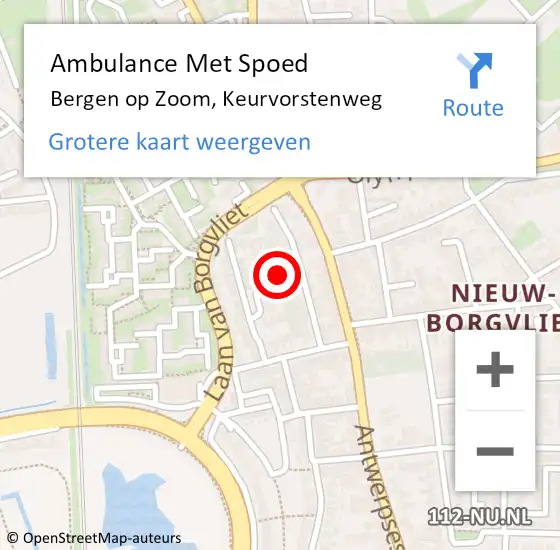 Locatie op kaart van de 112 melding: Ambulance Met Spoed Naar Bergen op Zoom, Keurvorstenweg op 27 november 2018 22:30