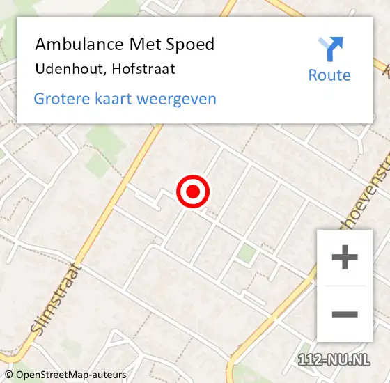 Locatie op kaart van de 112 melding: Ambulance Met Spoed Naar Udenhout, Hofstraat op 27 november 2018 22:33