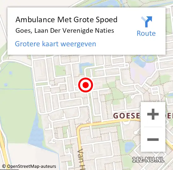 Locatie op kaart van de 112 melding: Ambulance Met Grote Spoed Naar Goes, Laan Der Verenigde Naties op 28 november 2018 01:48