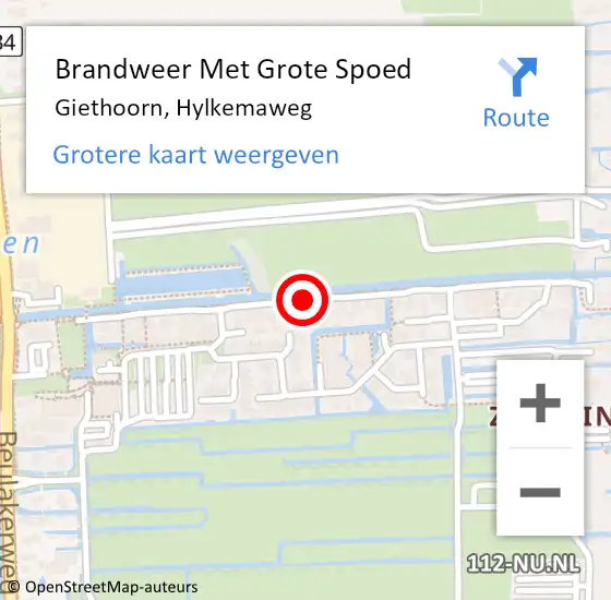 Locatie op kaart van de 112 melding: Brandweer Met Grote Spoed Naar Giethoorn, Hylkemaweg op 28 november 2018 06:45