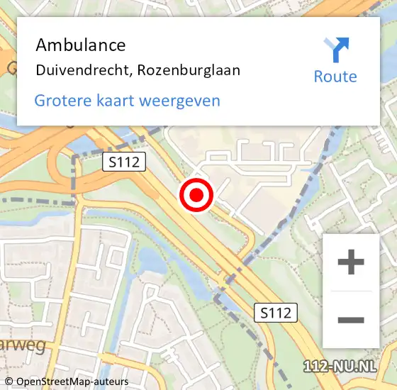 Locatie op kaart van de 112 melding: Ambulance Duivendrecht, Rozenburglaan op 28 november 2018 09:57
