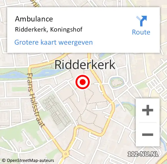 Locatie op kaart van de 112 melding: Ambulance Ridderkerk, Koningshof op 28 november 2018 10:18